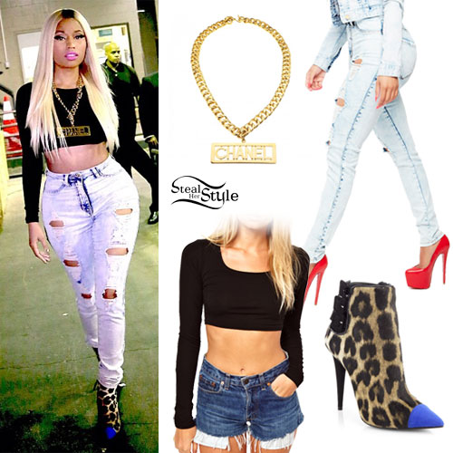 Nicki Minaj: Destroyed Jeans, Leopard Boots