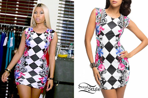 Nicki Minaj: Checkerboard & Floral Print Dress