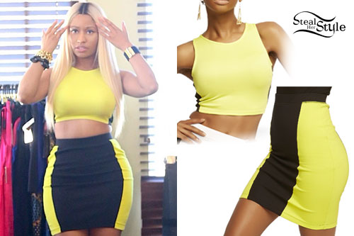 Nicki Minaj: Yellow & Black Colorblock Outfit