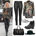 Perrie Edwards: Floral Shirt, Leather Pants