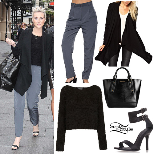 Perrie Edwards Fluffy Sweater, Grey Pants Steal Her Style