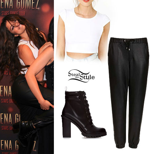 Selena Gomez: Leather Sweatpants Outfit