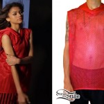 Zendaya: Red Mesh Sleeveless Hoodie