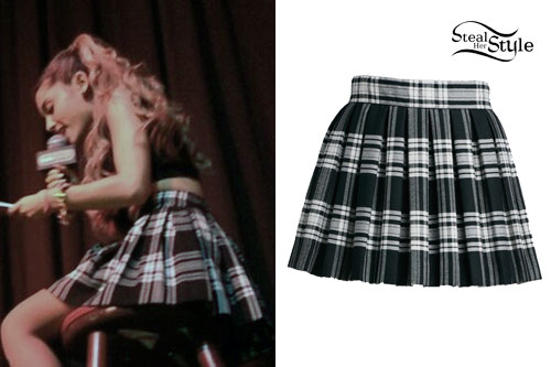 Ariana Grande Outfit: A Plaid Flannel + Miniskirt + Fendi Bag