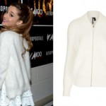 Ariana Grande: White Fuzzy Cardigan