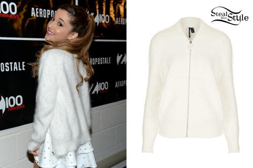 Ariana Grande: White Fuzzy Cardigan