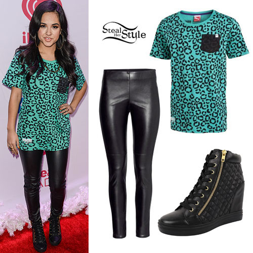 Becky G: Leopard Tee, Leather Pants