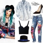 Demi Lovato: Patchwork Jeans, Denim Shirt | Steal Her Style