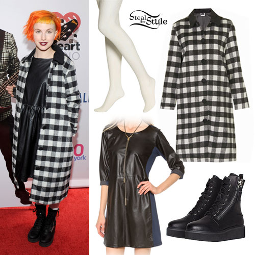 Hayley Williams: Long Plaid Coat Outfit