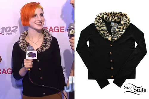 Hayley Williams: Leopard Fur Collar Cardigan