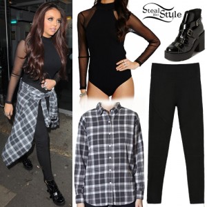 Jesy Nelson: Mesh Bodysuit, High-Waist Leggings | Steal Her Style