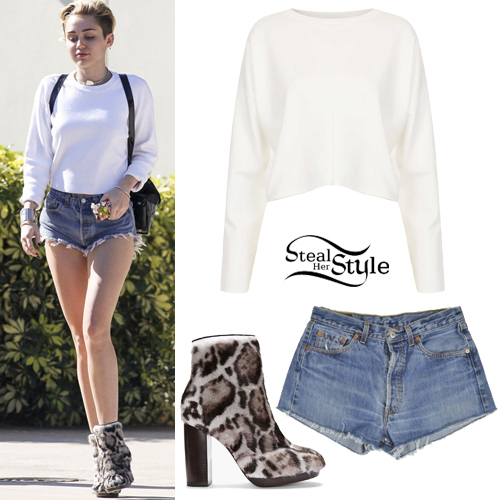 Miley Cyrus: Crop Sweatshirt, Vintage Shorts | Steal Her Style