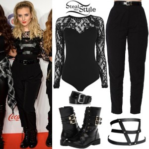 Perrie Edwards: Lace Bodysuit, Black Pants | Steal Her Style