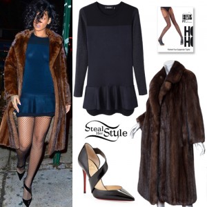 » Rihanna: Peplum Dress, Fur Coat