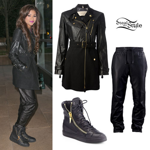 Zendaya: Leather & Wool Coat