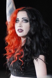 Ash Costello Curly Black, Orange Split Color, Two-Tone Hairstyle ...