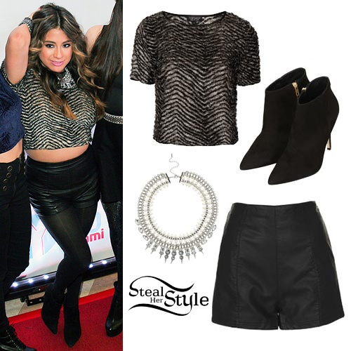 Ally Brooke: Furry Tee, Leather Shorts