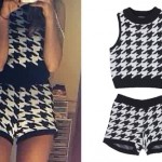 Ariana Grande: Houndstooth Sweater & Shorts