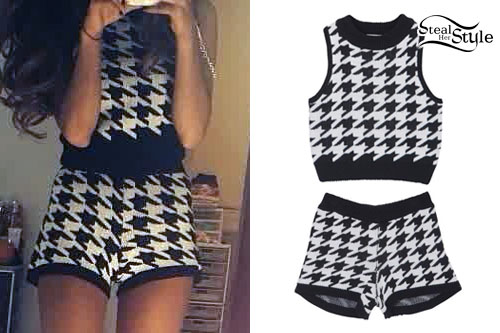 Ariana Grande: Houndstooth Sweater & Shorts