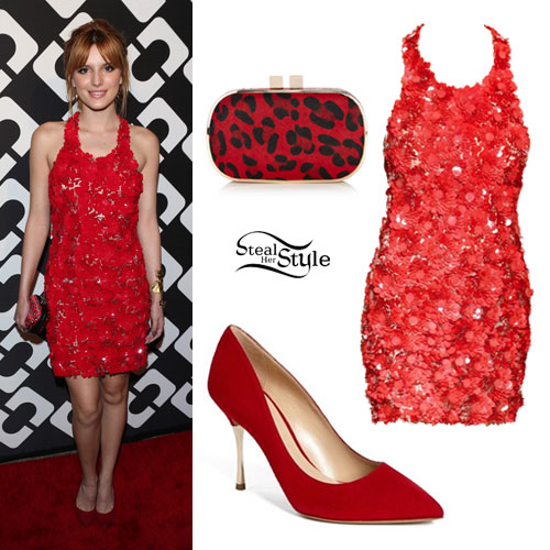 Bella Thorne: Red Textured Sequin Dress