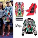 Beyonce: Printed Bomber Jacket, Red Pumps