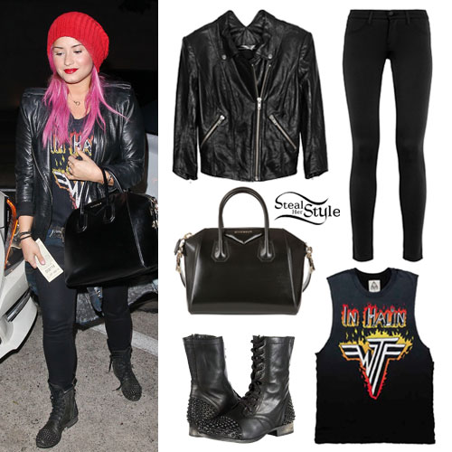Demi Lovato: Graphic Tee, Leather Jacket
