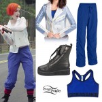 Hayley Williams: Clear Moto Jacket, Blue Pants