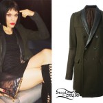 Jessie J: Leather Trim Olive Coat