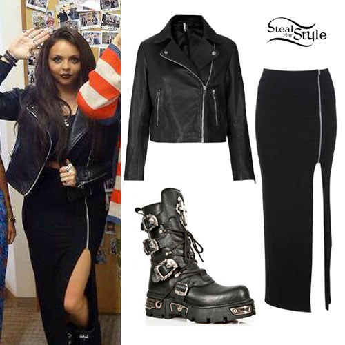 Jesy Nelson: Leather Jacket, Black Maxi Skirt