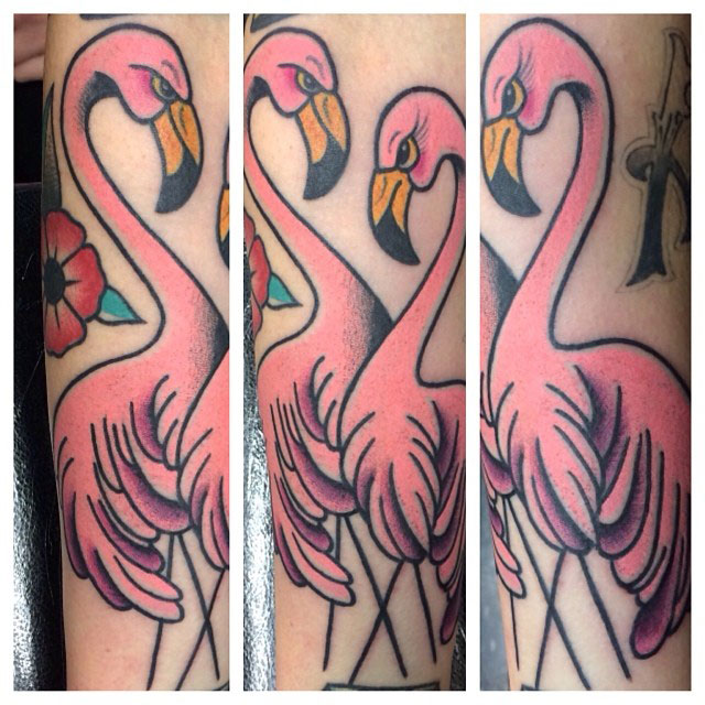 melissa-marie-green-flamingo-arm-tattoo-colored-