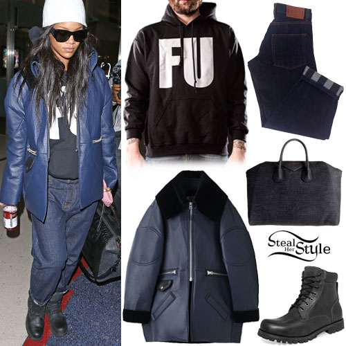 Rihanna: Printed Hoodie, Boyfriend Jeans