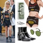 Rita Ora: Omo Gym Top & Shorts, Chain Boots