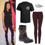 Tay Jardine: Maroon Leggings, Studded Boots