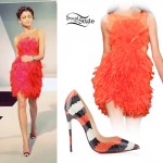 Zendaya: Red Feathery Dress, Snake Pumps