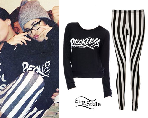 Becky G: Reckless Sweater, Stripe Pants