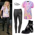 Ellie Goulding: Marble T-Shirt, Leather Pants