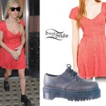 Ellie Goulding: Red Button-Front Dress