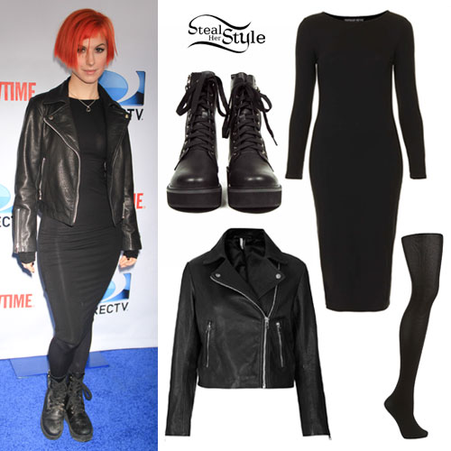 Hayley Williams: Black Long Sleeve Midi Dress Outfit
