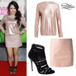 Jasmine Villegas: Metallic Sweater, Leather Skirt