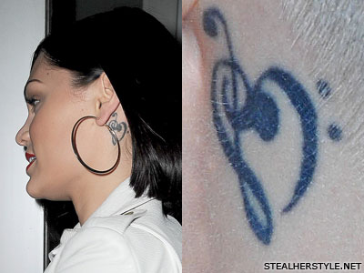 Jessie J Music Notes, Treble Clef Behind Ear Tattoo | Steal Her Style