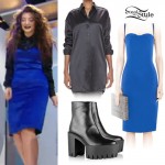 Lorde: Blue Dress, Black Satin Shirt