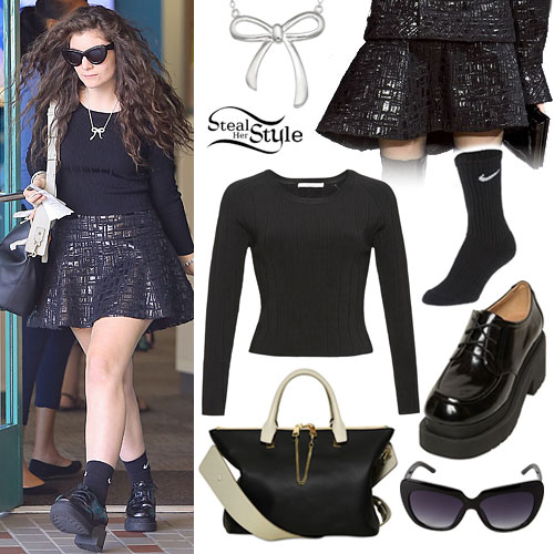Lorde: Ribbed Sweater, Textured Patent Skirt
