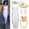 Rihanna: White Dress, Gold Studded Sandals | Steal Her Style