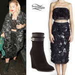Rita Ora: Beaded Tube Top & Skirt