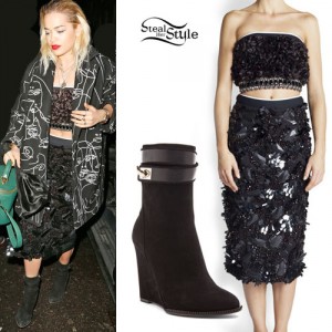 Rita Ora: Beaded Tube Top & Skirt | Steal Her Style