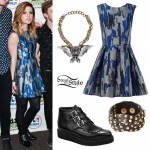 Sydney Sierota: Blue Print Dress, Buckle Boots