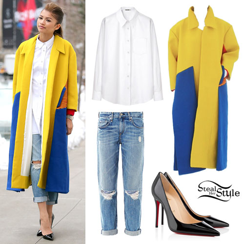 Zendaya: Blue & Yellow Colorblock Coat