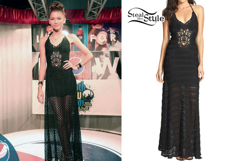 Zendaya: Black Crochet Maxi Dress