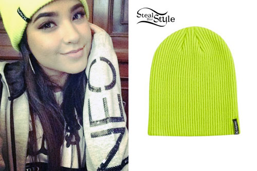 Becky G: Neon Yellow Beanie, Neo Jacket | Steal Her Style