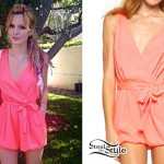 Bella Thorne: Coral Tie-Waist Romper